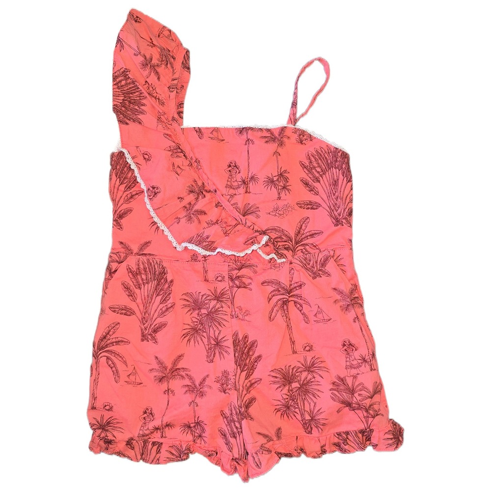 Disney x Janie and Jack Moana Romper Coral Pink Tropical Ruffle 2T
